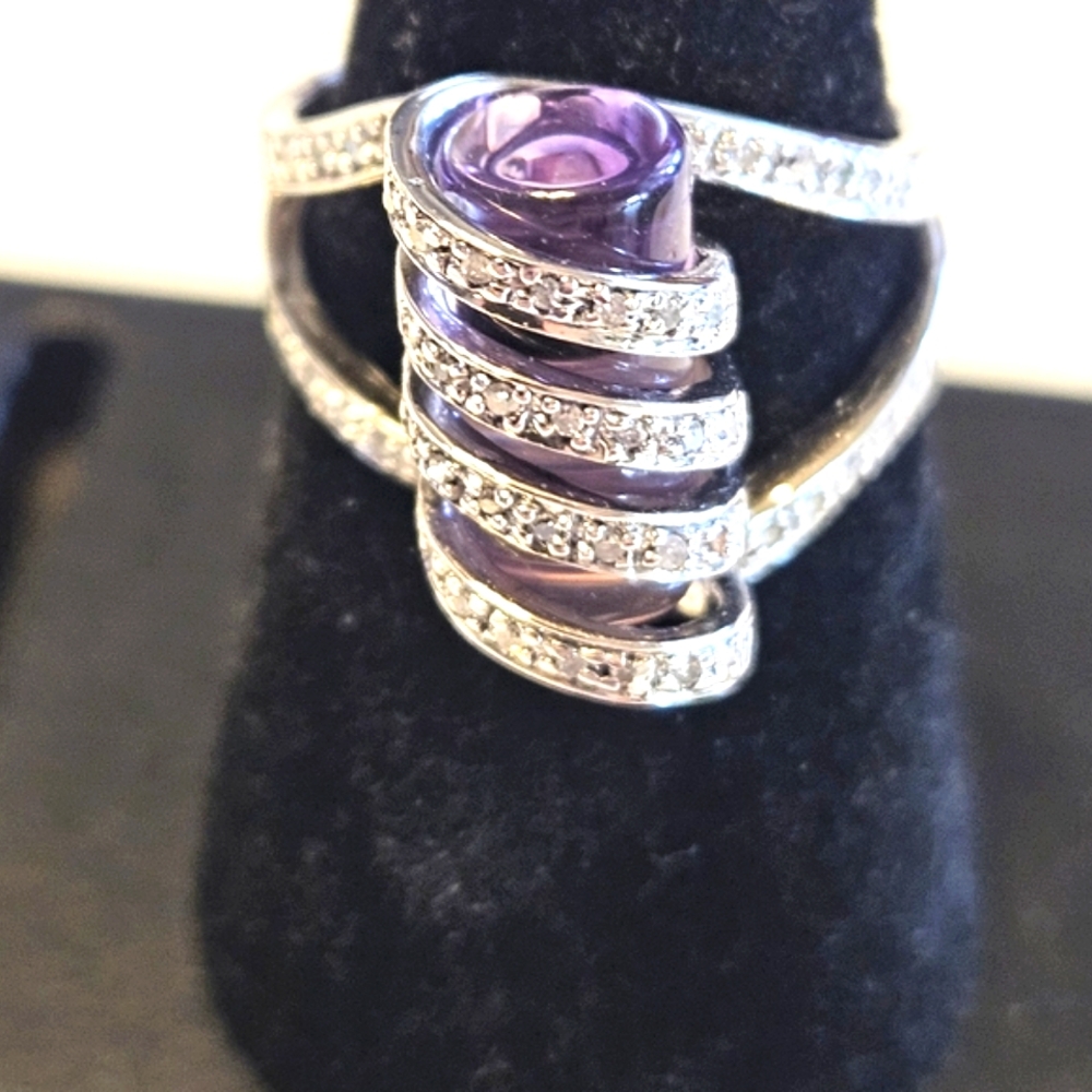 Elise Adoree Designer Sterling Silver Plated Platinum Diamond Quartz Size 7.5